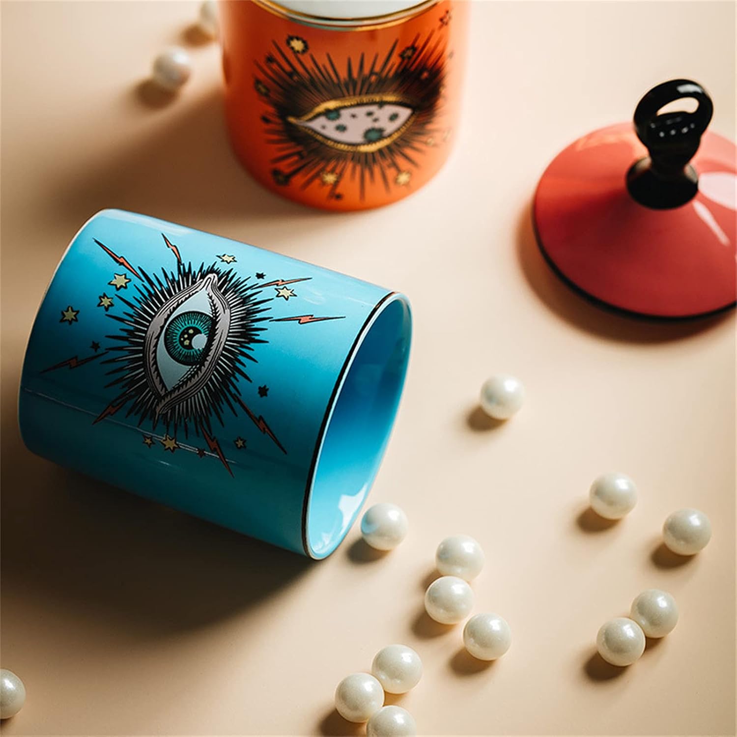 Big Eye – Tarro de vela de aromaterapia con tapa de cerámica para maquillaje, soporte para hisopos de algodón, botella de decoración para el hogar,