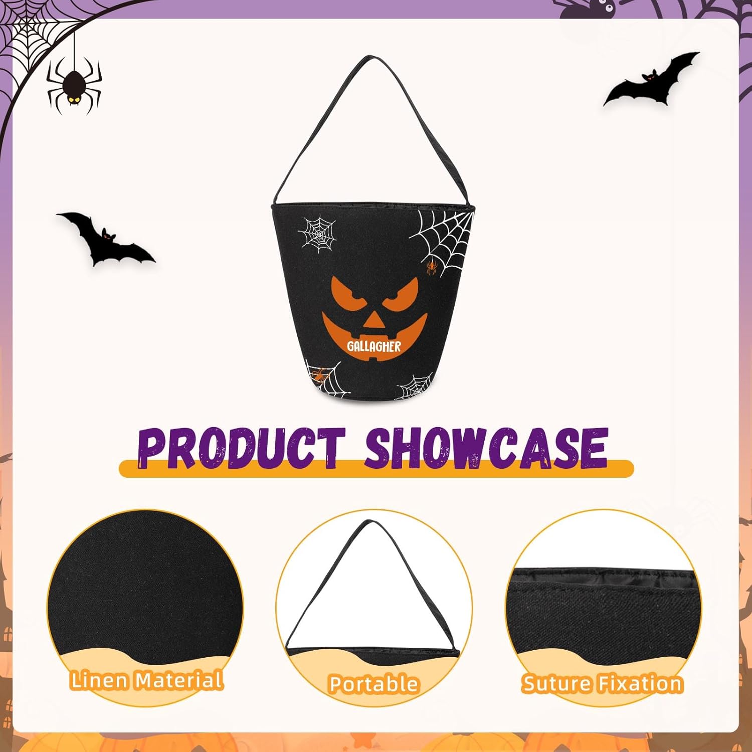 Cubo personalizado con nombre, cesta de dulces de Halloween, bolsa para niños y niñas, cubo de calabaza para fiesta de Halloween (estilo 3)