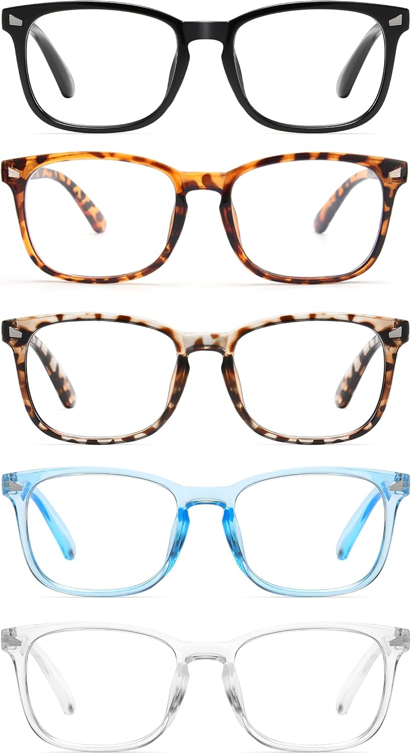 Juego de 5 gafas de lectura con bloqueo de luz azul para mujereshombres, anti rayos UVdeslumbramiento para lectores de moda con bisagra de resorte