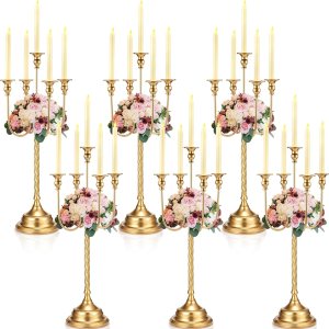 Rtteri 6 candelabros dorados de metal para velas cónicas para centros de mesa, bodas, Navidad, vacaciones, fiesta de cumpleaños (5 brazos, 12.2 x Rtteri 6 candelabros dorados de metal para velas cónicas para centros de mesa, bodas, Navidad, vacaciones, fiesta de cumpleaños (5 brazos, 12.2 x