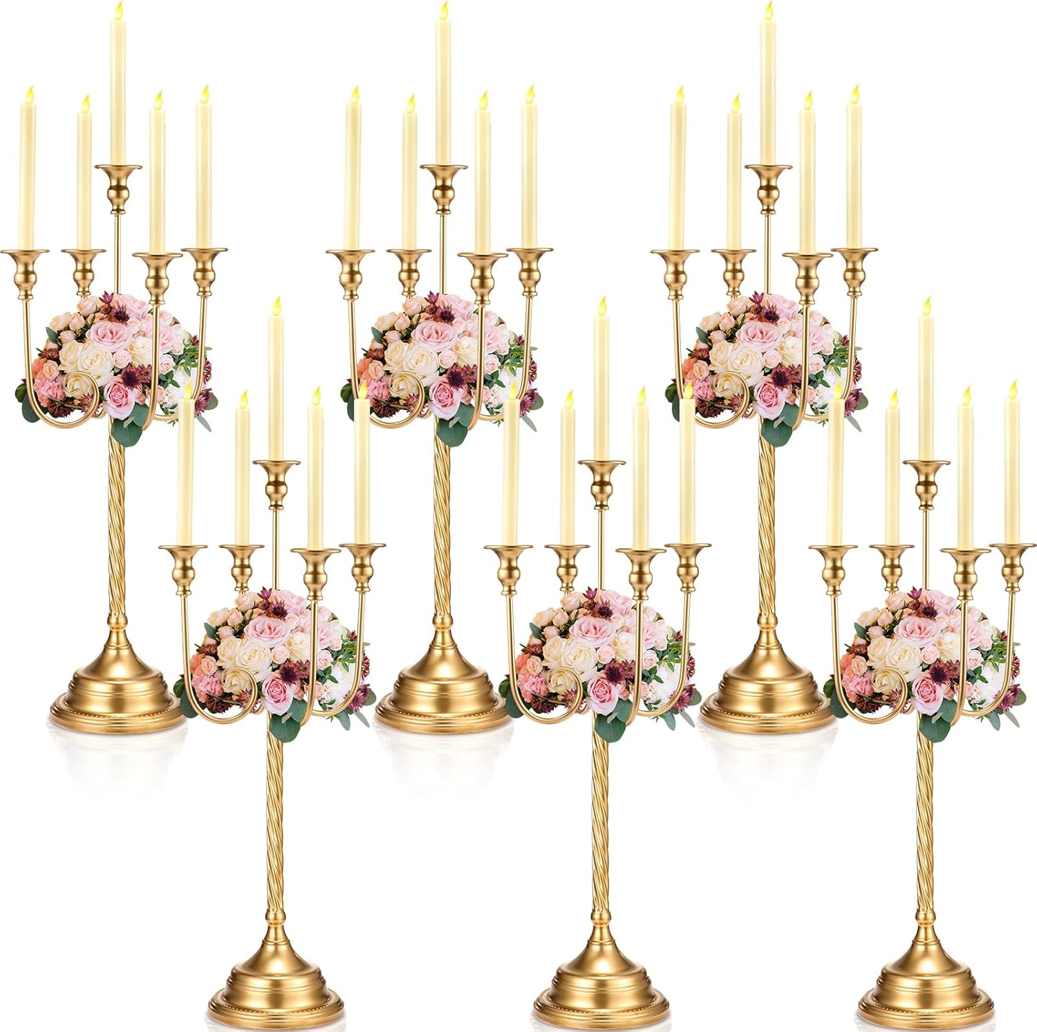 Rtteri 6 candelabros dorados de metal para velas cónicas para centros de mesa, bodas, Navidad, vacaciones, fiesta de cumpleaños (5 brazos, 12.2 x