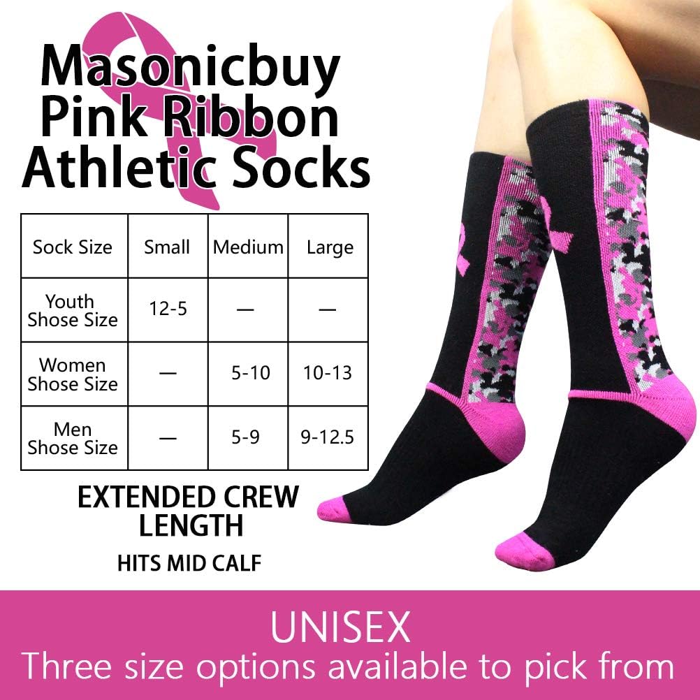 Sports Breast Cancer Awareness – Juego de calcetines y pulseras de cinta rosa  2 pares de calcetines deportivos de camuflaje digital + 4 bandas para