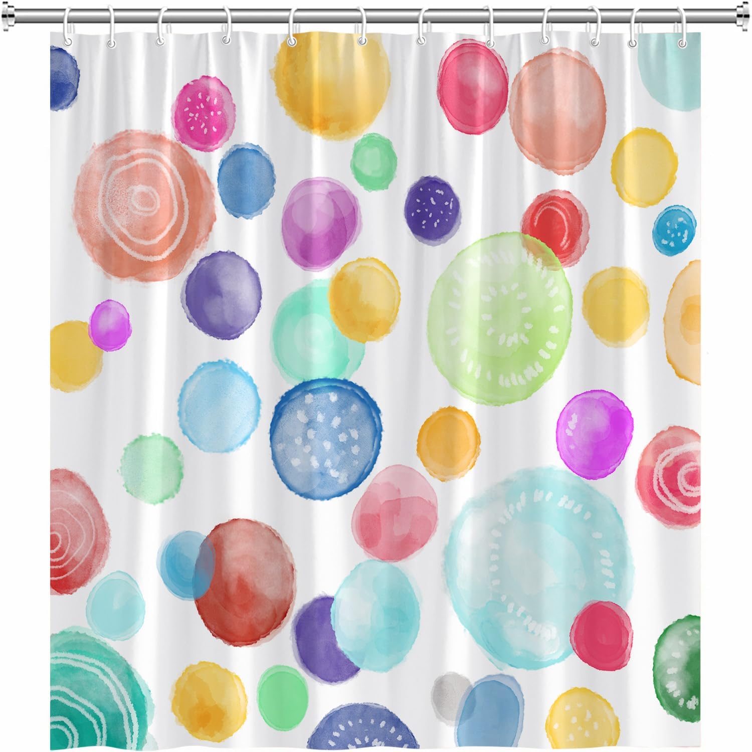 ZZYSKS Cortina de ducha de lunares de arco iris, colorido, geométrico, lindo, blanco, moderno, abstracto, decoración de baño, juego de cortinas de