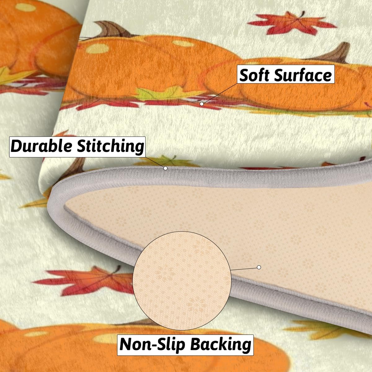 Pumpkins Fall Maple Leaves Memory Foam Bathroom Rug Runner Soft Cozy Bath Rug Water Absorbent Non-Slip Bathroom Mat Thick Velvet Shower Mat Bath Mat