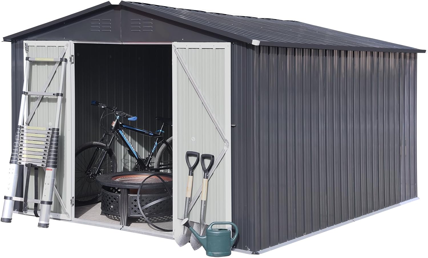 Cobertizos y almacenamiento al aire libre, cobertizo de almacenamiento de metal exterior de 10 x 8 pies de acero galvanizado con puerta bloqueable,
