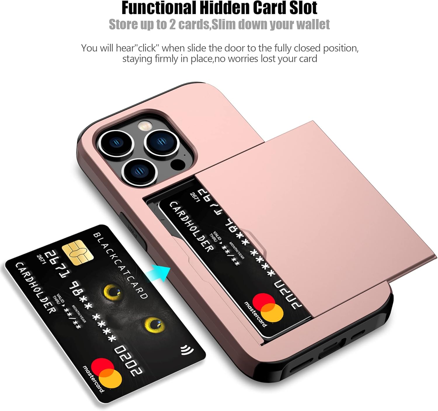 Nvollnoe Funda compatible con iPhone 15 Pro con tarjetero resistente de protección de doble capa a prueba de golpes, ranura para tarjetas oculta,