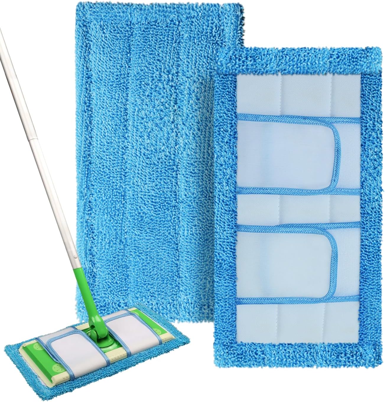 2 almohadillas de fregona reutilizables para barredora Swiffer y almohadillas de microfibra de repuesto para trapeador plano de 10 a 12 pulgadas