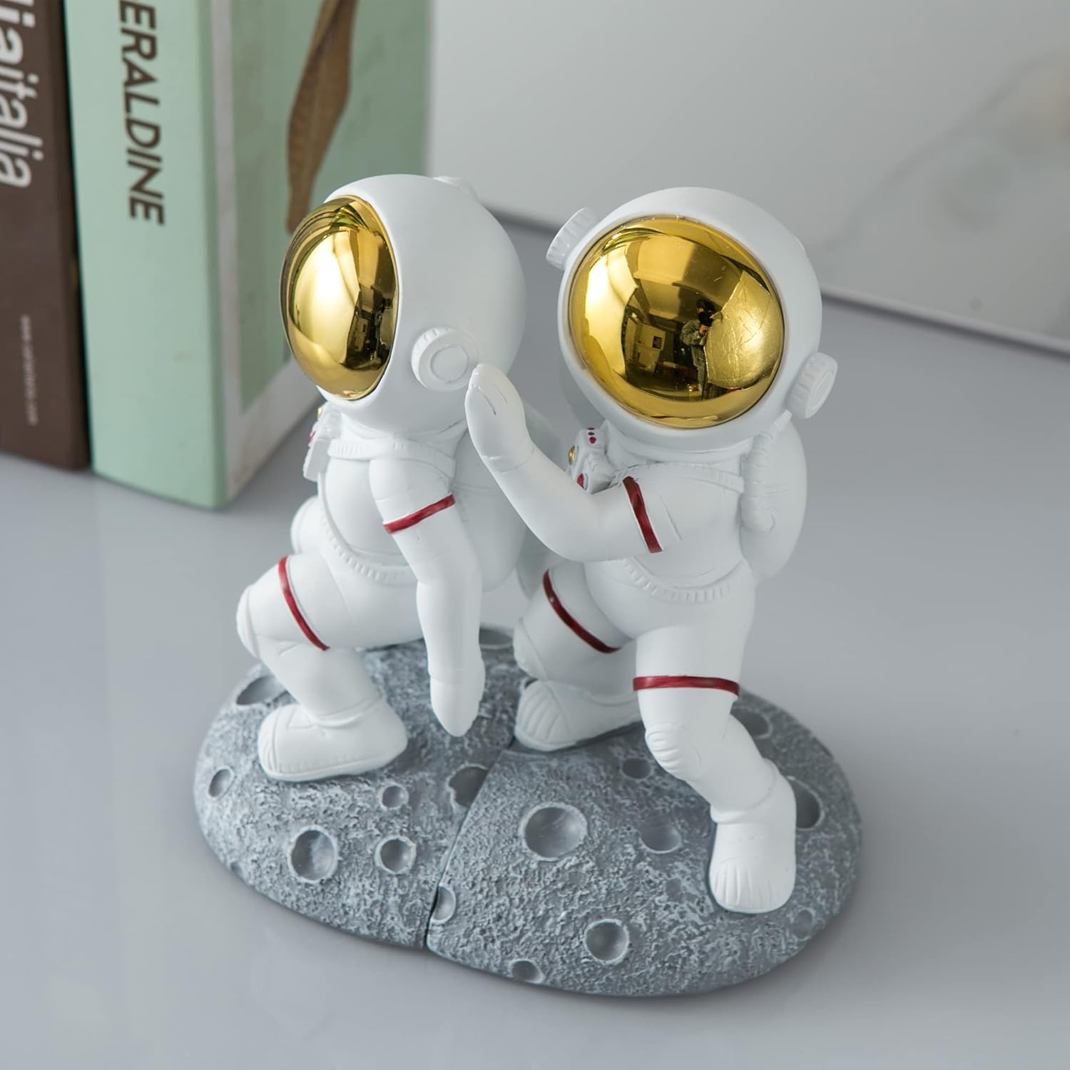 Sujetalibros con temática espacial para estantes, extremos de libro de luna de astronauta para habitación de niños, tapones decorativos de planeta