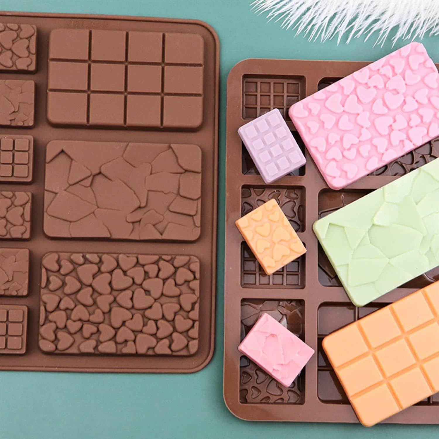 Molde de silicona para chocolate, forma de mezcla, barra de chocolate con forma de gofre, fragmentos en forma de corazón, molde de forma cuadrada, 3