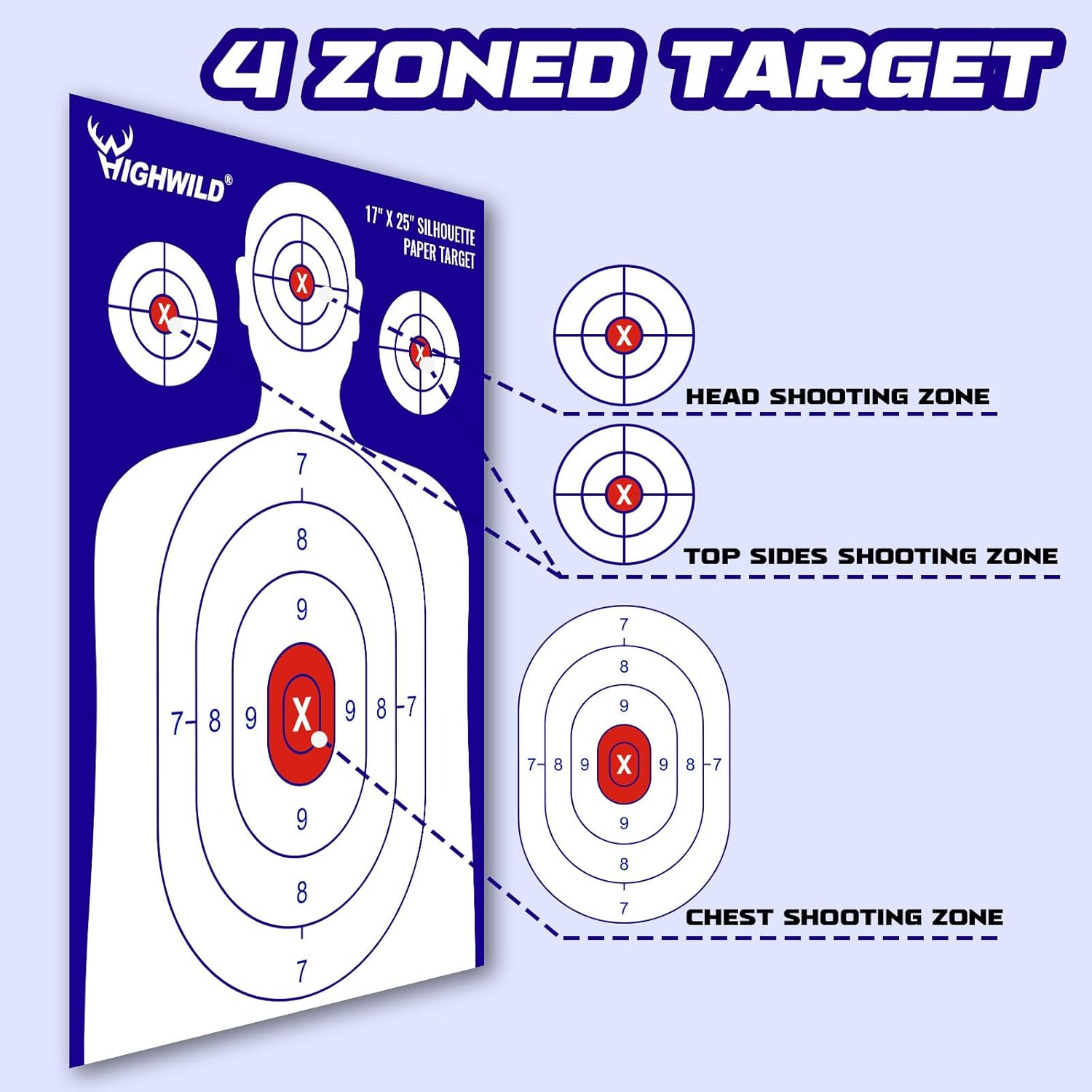 Highwild Papel de silueta para campo de tiro, 17 x 25 pulgadas, adecuado para pistolas, rifles, pistolas de aire, pistolas de aire comprimido