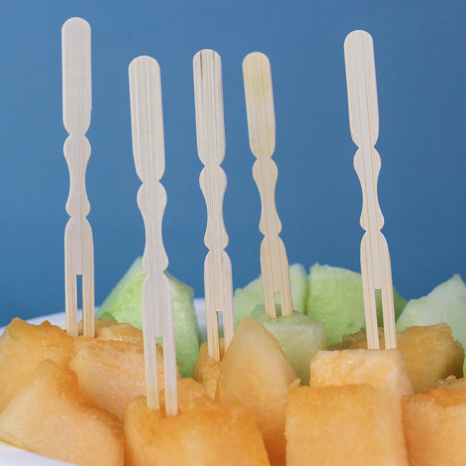Mini tenedor de frutas de 3.5 pulgadas, mini tenedores de bambú, tenedores para aperitivos, tenedores pequeños para aperitivos, palillos desechables