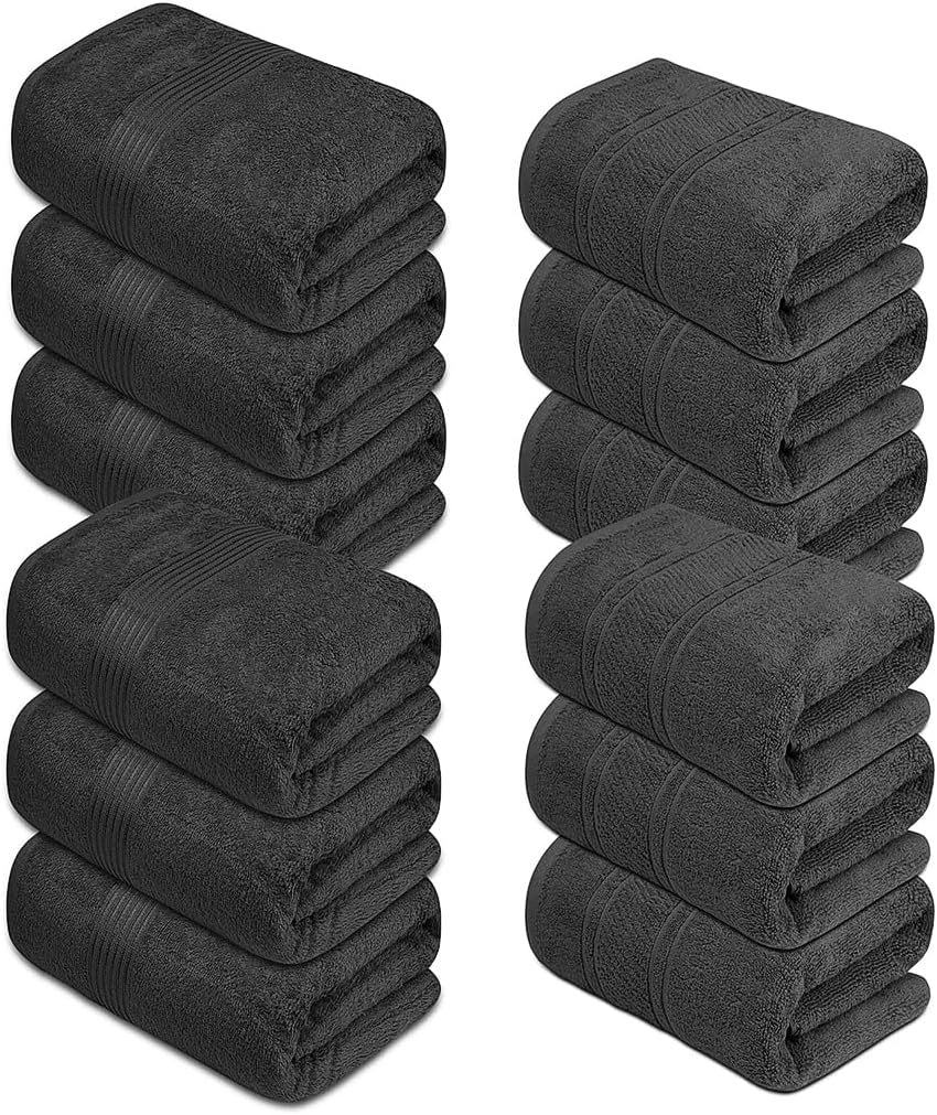 Paquete de 12 toallas de baño, 27 x 54 pulgadas, ultra suaves, 100% algodón, toallas de baño grandes, altamente absorbentes, ideales para piscina,