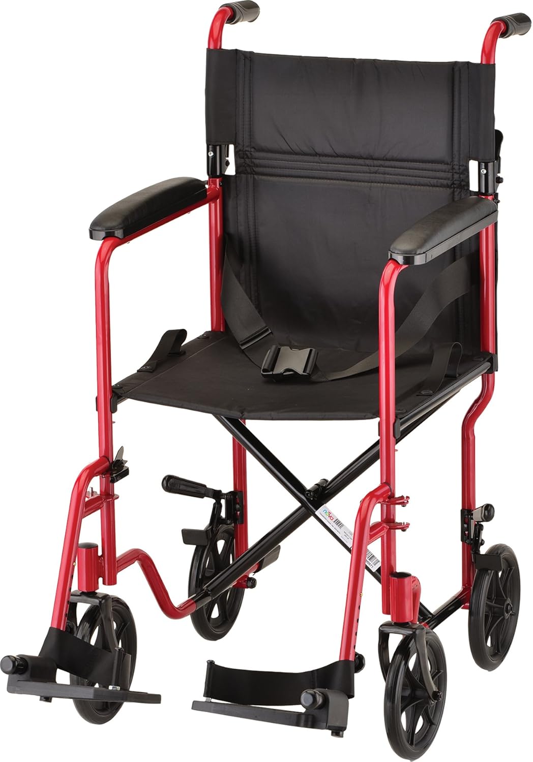 NOVA Medical Products Silla de ruedas de transporte de acero de 19″, color rojo