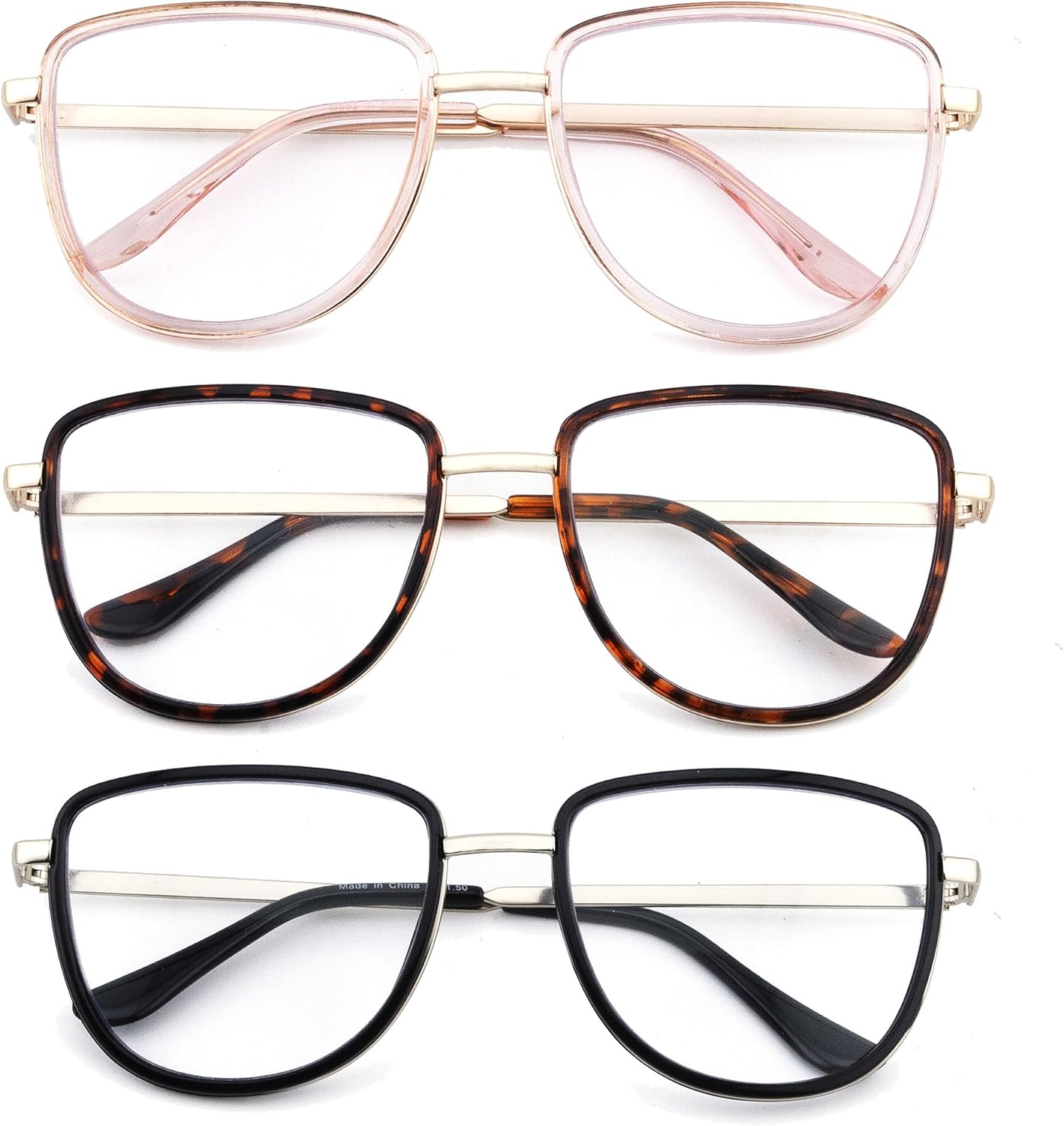 Paquete de 3 lentes de lectura modernos TR90 de gran tamaño para mujer, elegantes anteojos cuadrados ovalados no polarizados