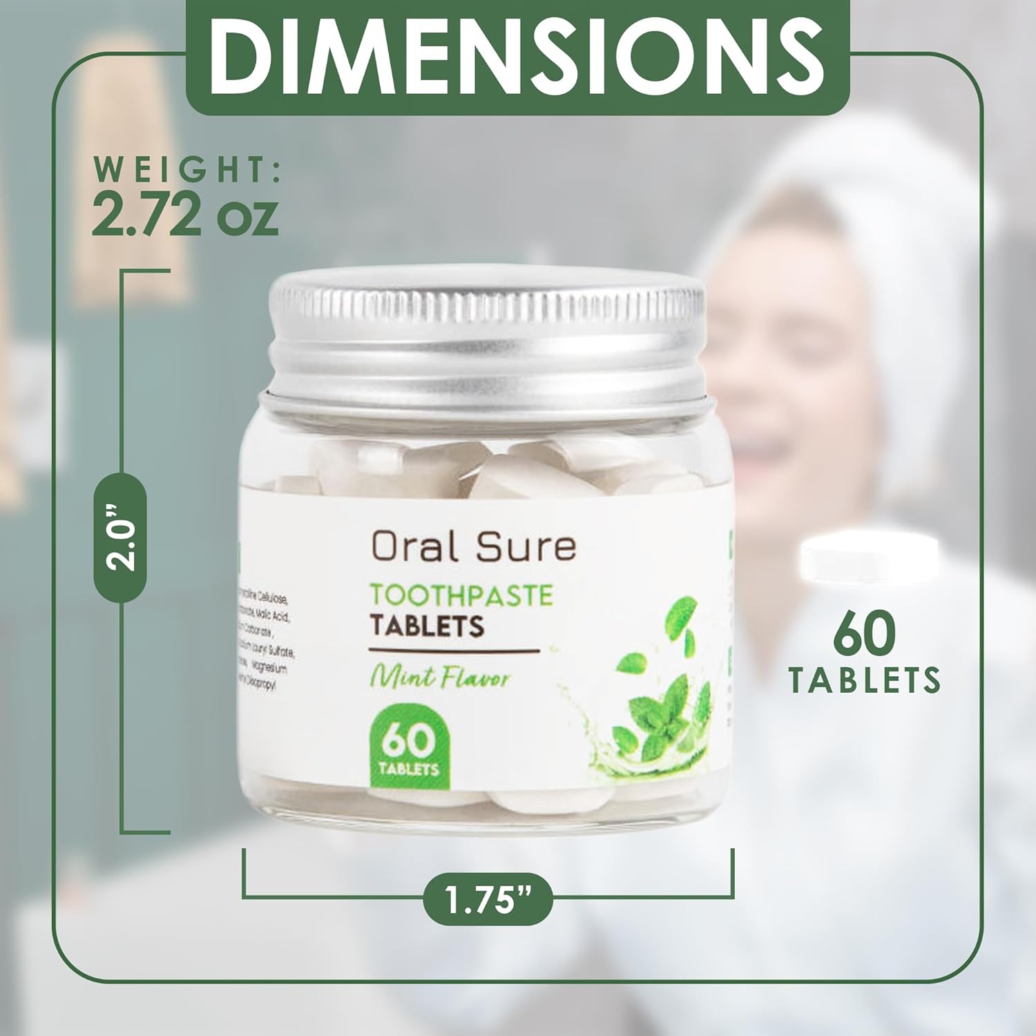 Tabletas de pasta de dientes, sabor a menta, antiplaca, anticaries y evita la caries dental, anti-gingivitis, limpiador oral, apto para viajes, sin