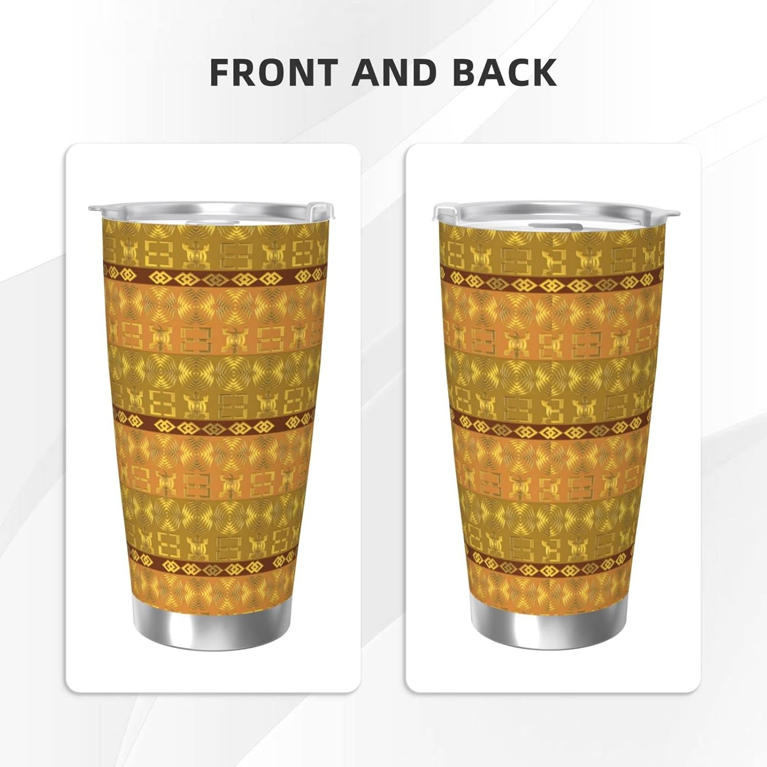 DKJlitter Taza de automóvil de 20 onzas, patrón étnico africano con símbolos Adinkra con aislamiento al vacío, taza de acero inoxidable con