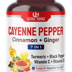 Pimienta de Cayena 7 en 1 – 16,250 mg – con jengibre, cúrcuma, canela, pimienta negra – Promueve la función del sistema digestivo (suministro de 150 Pimienta de Cayena 7 en 1 – 16,250 mg – con jengibre, cúrcuma, canela, pimienta negra – Promueve la función del sistema digestivo (suministro de 150