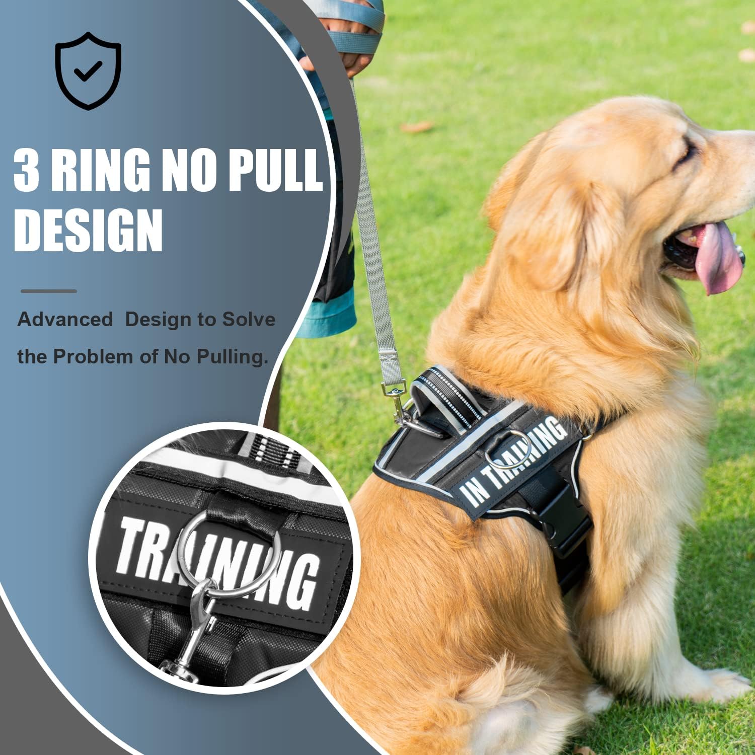 Arnés reflectante para perro, arnés antideslizante sin tirones para perro con 8 parches para perros, arnés ajustable en servicio de entrenamiento