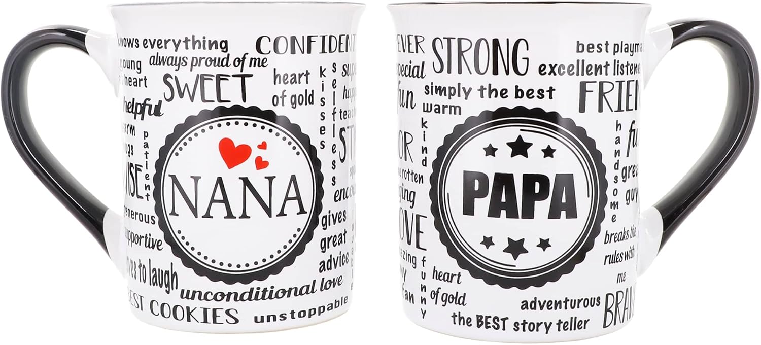 Cottage Creek Tazas de Nana Papa, regalos de Nana Papa, juego de tazas de 2 piezas para abuela y papá, anuncio de embarazo para abuelos, tazas de