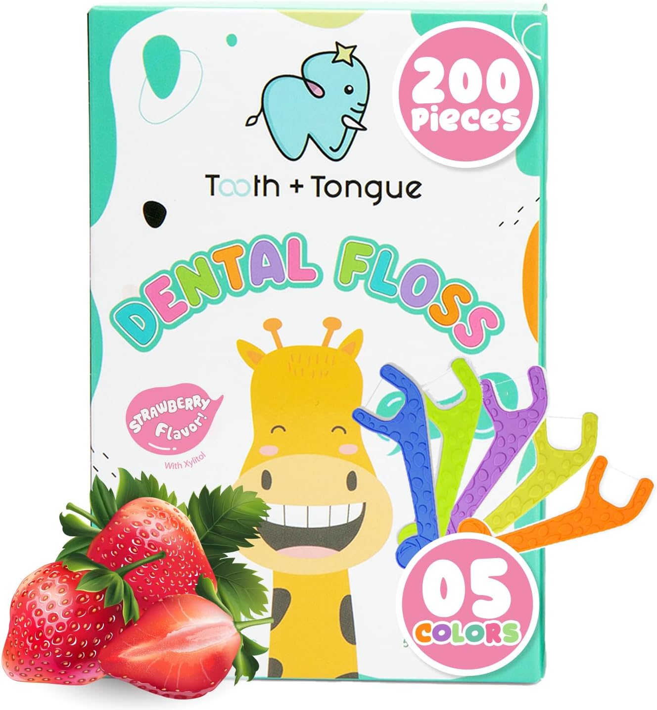 Hilo dental para niños, 200 púas de hilo dental para niños, con sabor a fresa, hilo dental para niños pequeños, previenen la caries dental, hilo