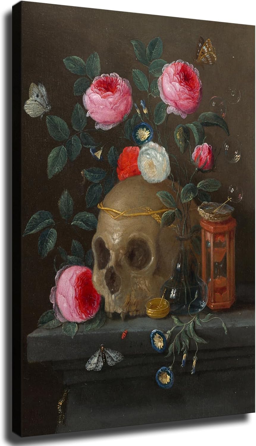 Jan Van Kessel – Póster de Vanitas Bodegón, lienzo para pared, sala de estar, dormitorio, decoración moderna al óleo (12 x 18 pulgadas, enmarcado)
