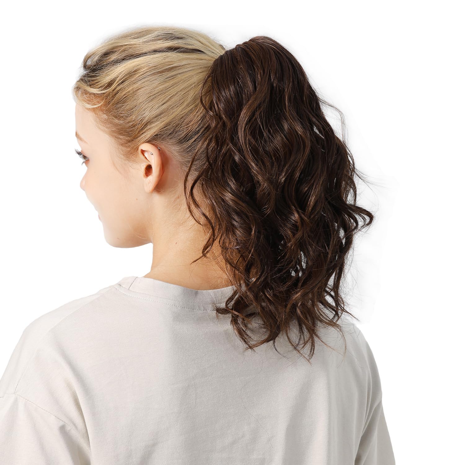 Cola de caballo corta falsa para mujer, clip de garra rizada, extensiones de cola de caballo onduladas sintéticas, cola de caballo mediana con clip