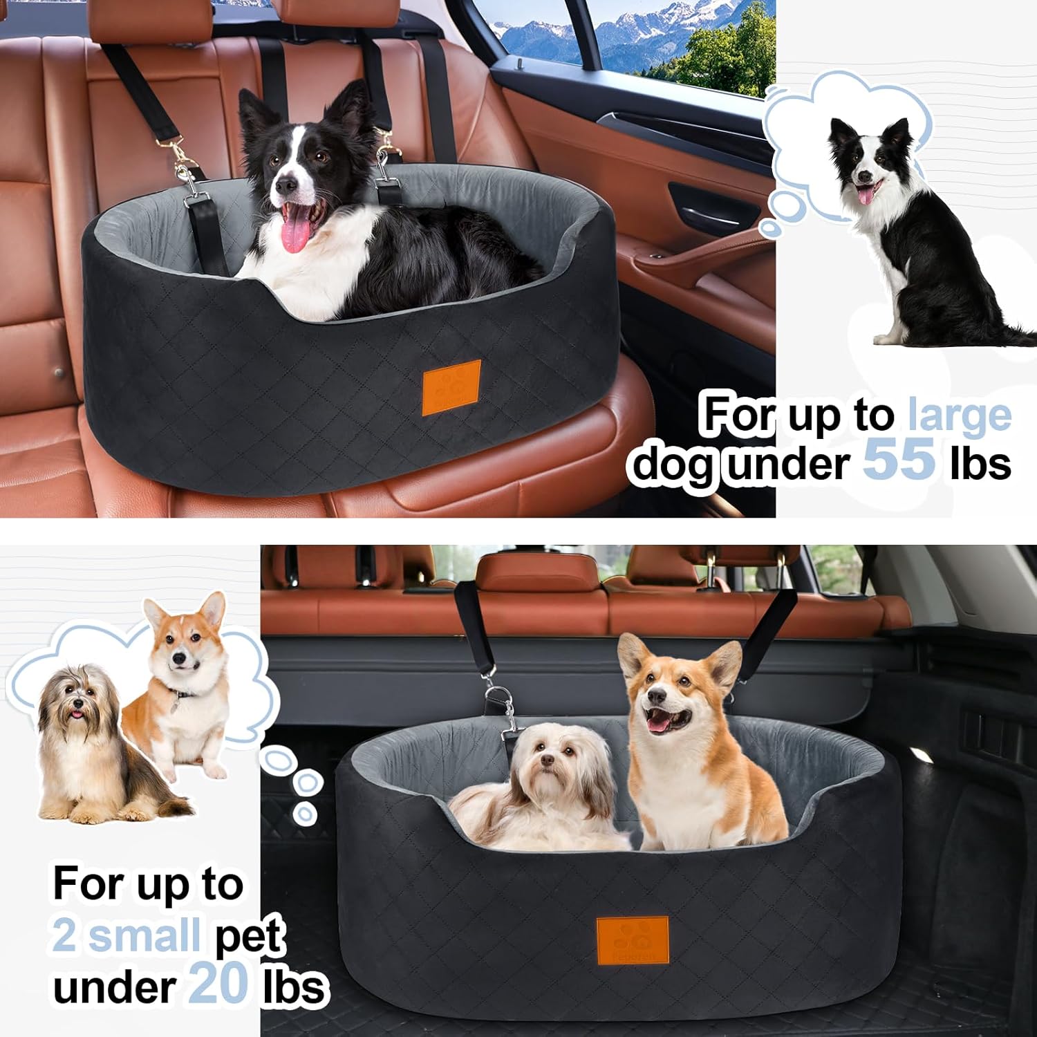 Asiento de automóvil para perros grandesmedianos, asiento de automóvil para mascotas para perros de menos de 55 libras o 2 perros pequeños, asiento