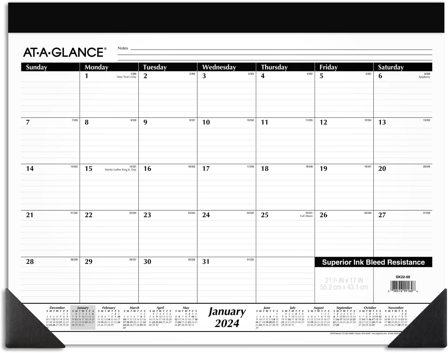 AT-A-GLANCE Calendario de escritorio 2024, almohadilla de escritorio mensual, 21-34 x 17 pulgadas, estándar (SK220024)