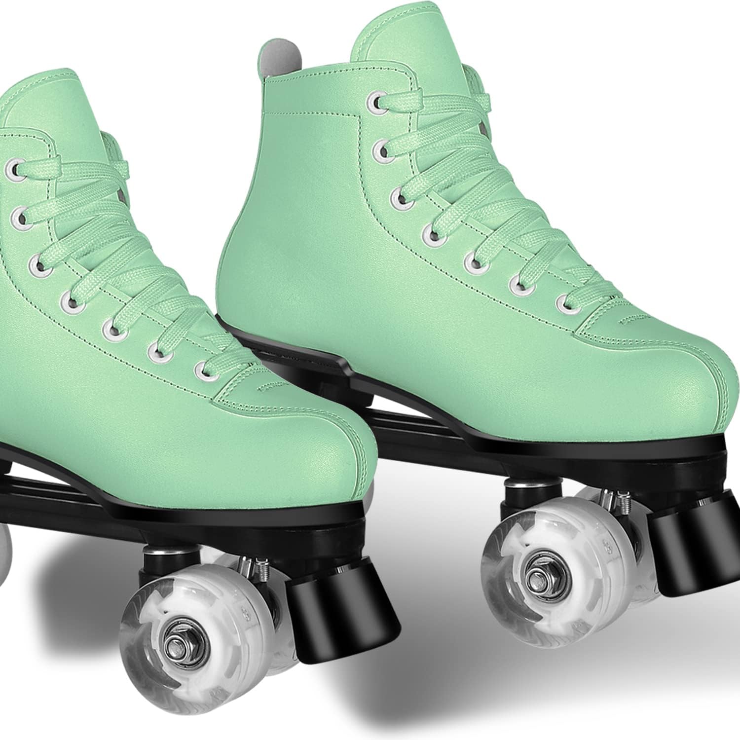 Patines clásicos para mujeres y niñas, patines clásicos de doble fila con 4 ruedas brillantes para hombre, patines de piel sintética para