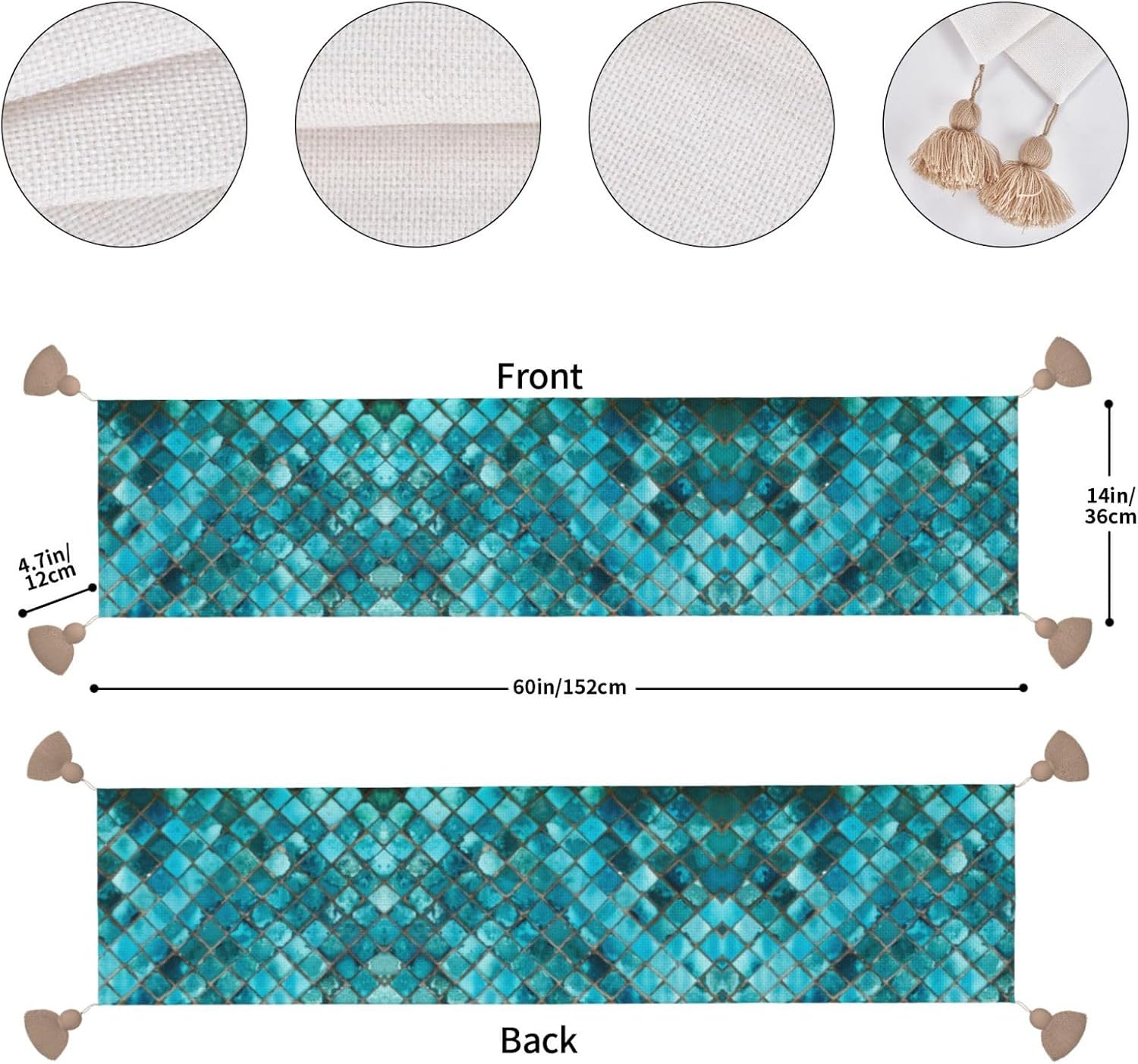 Camino de mesa de Navidad con mosaico turquesa, decoración de mesa de comedor, decoración de Navidad, decoración de interiores del hogar, caminos de
