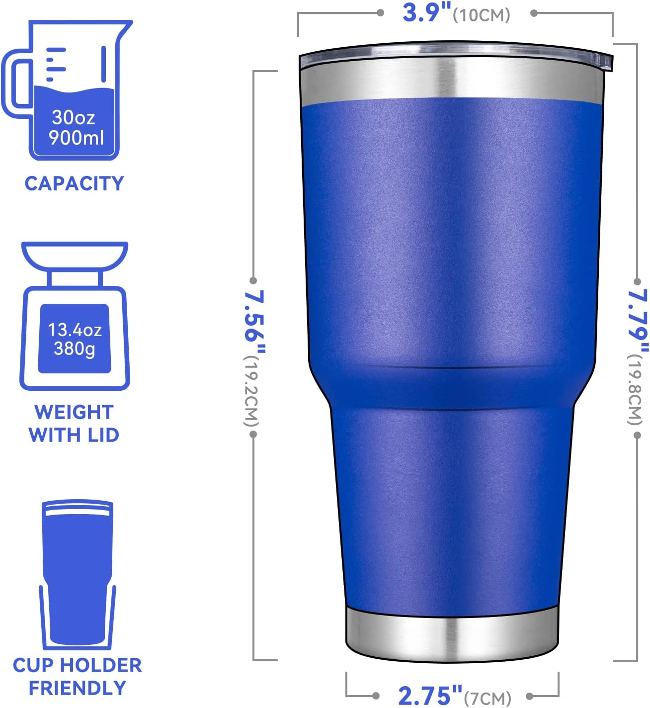 DOMICARE Vaso de 30 oz con tapa y pajita, vasos de acero inoxidable a granel, aislado al vacío de doble pared, taza para café de viaje, vaso