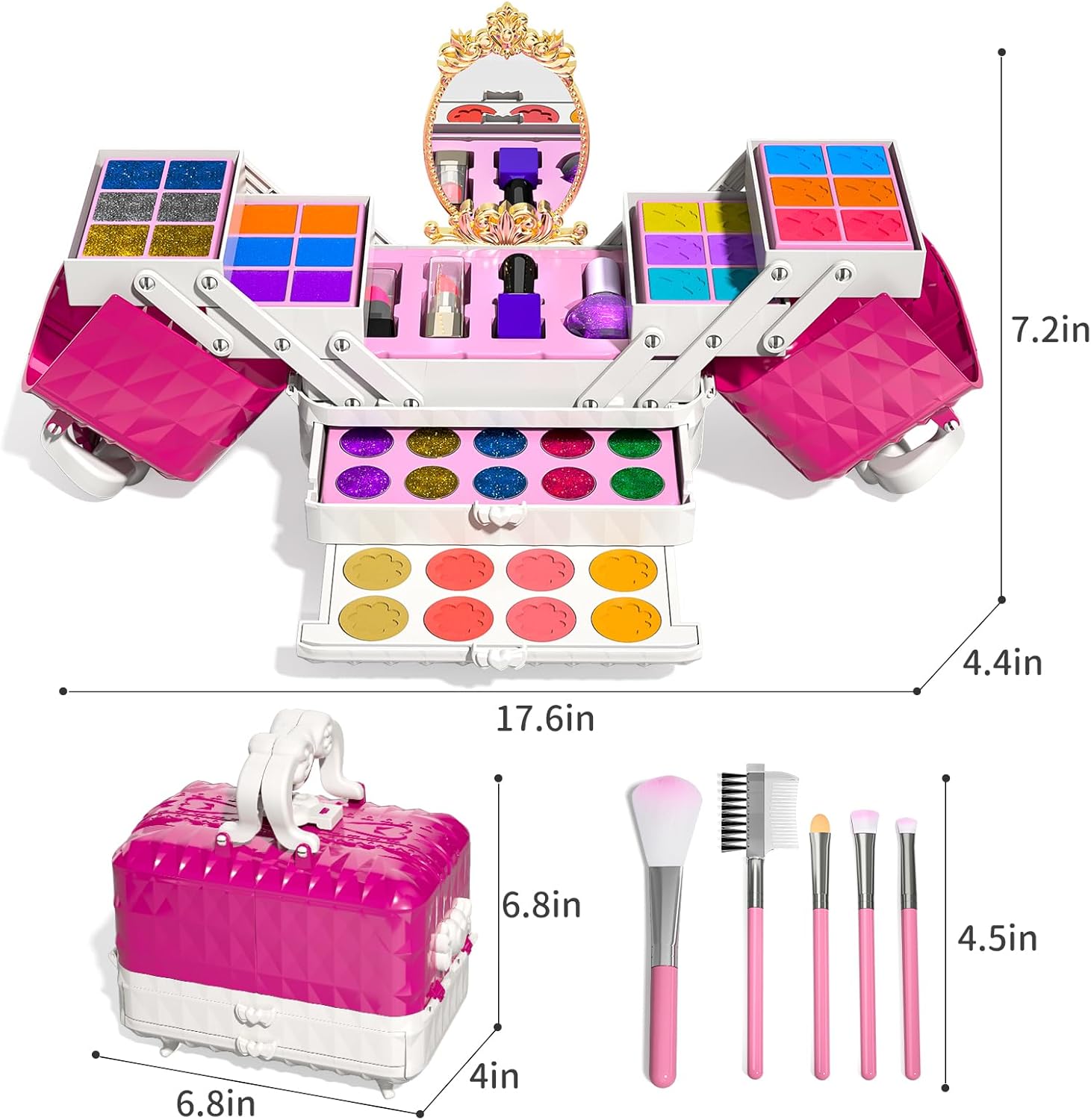 TEMI Kit de maquillaje para niñas  52 piezas de maquillaje de simulación para niños pequeños, juguetes de maquillaje lavable, no tóxico, cosmético