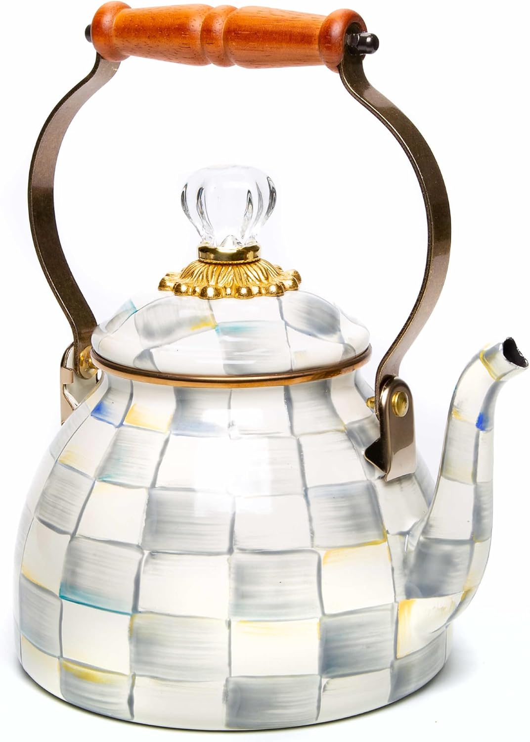 MacKenzie-Childs Sterling Check – Tetera esmaltada, tetera decorativa, capacidad de 2 cuartos de galón