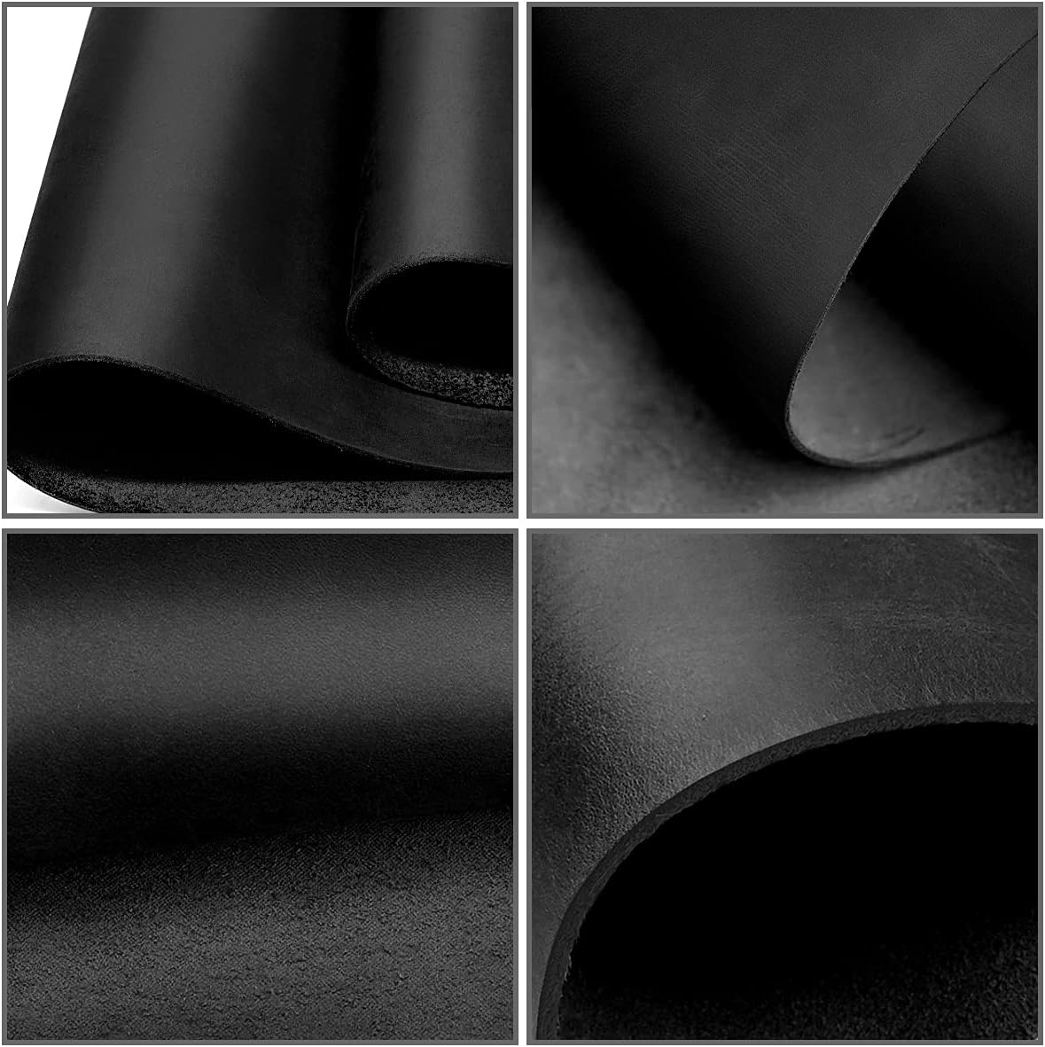 Hojas de cuero negro para manualidades, herramientas de cuero, cuadradas, de 0.071-0.083 in de grosor, piezas de cuero de grano completo, cuero de
