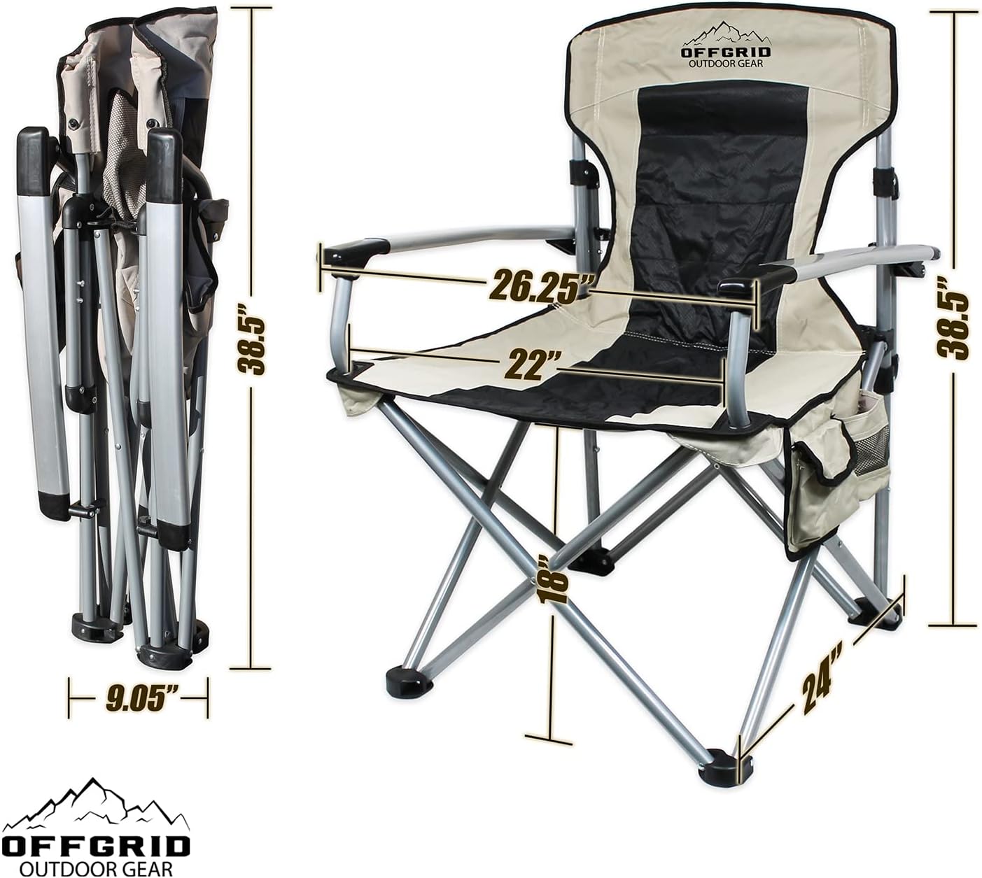 Raptor Series OFFGRID – Silla portátil plegable para acampar con bolsa de transporte, resistente, de gran tamaño