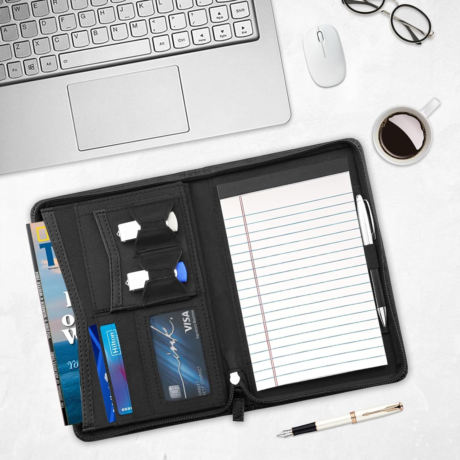 Carpeta Junior PadfolioCurrículum con bloc de notas forrado recargable, carpeta de padfolio A5, cartera de negocios, funda multifunción, bloc de