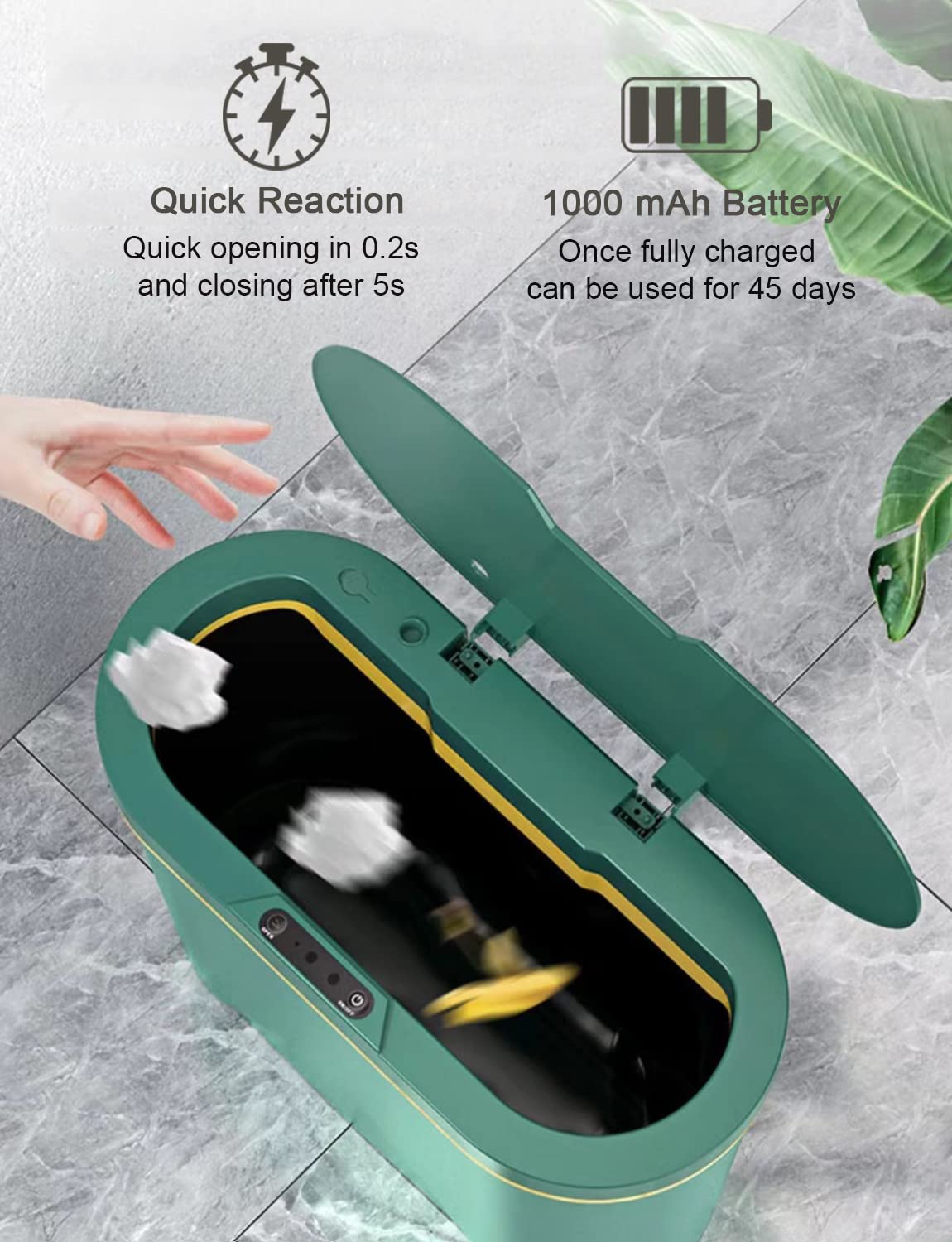 Bote de basura automático de 4 galones con tapas, difusor de aceite esencial, sin contacto, para dormitorio, pequeños botes de basura inteligentes,