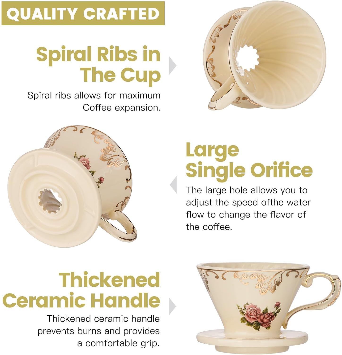 YOLIFE Floarl – Juego de gotero de café, cafetera de cerámica con diseño de cono, 1 taza, regalo para mujeres (rosa)