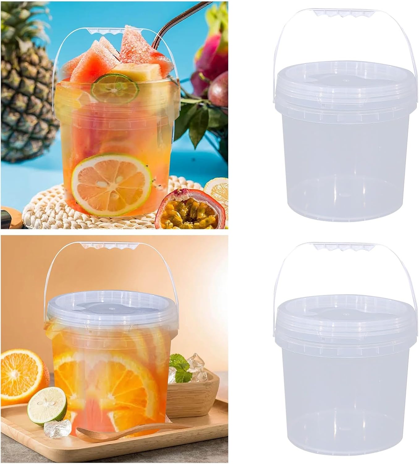 Pp Cubo de embalaje de langosta de grado alimenticio para llevar, cubo de plástico transparente de 5 litros, cubo pequeño, juego de utensilios de