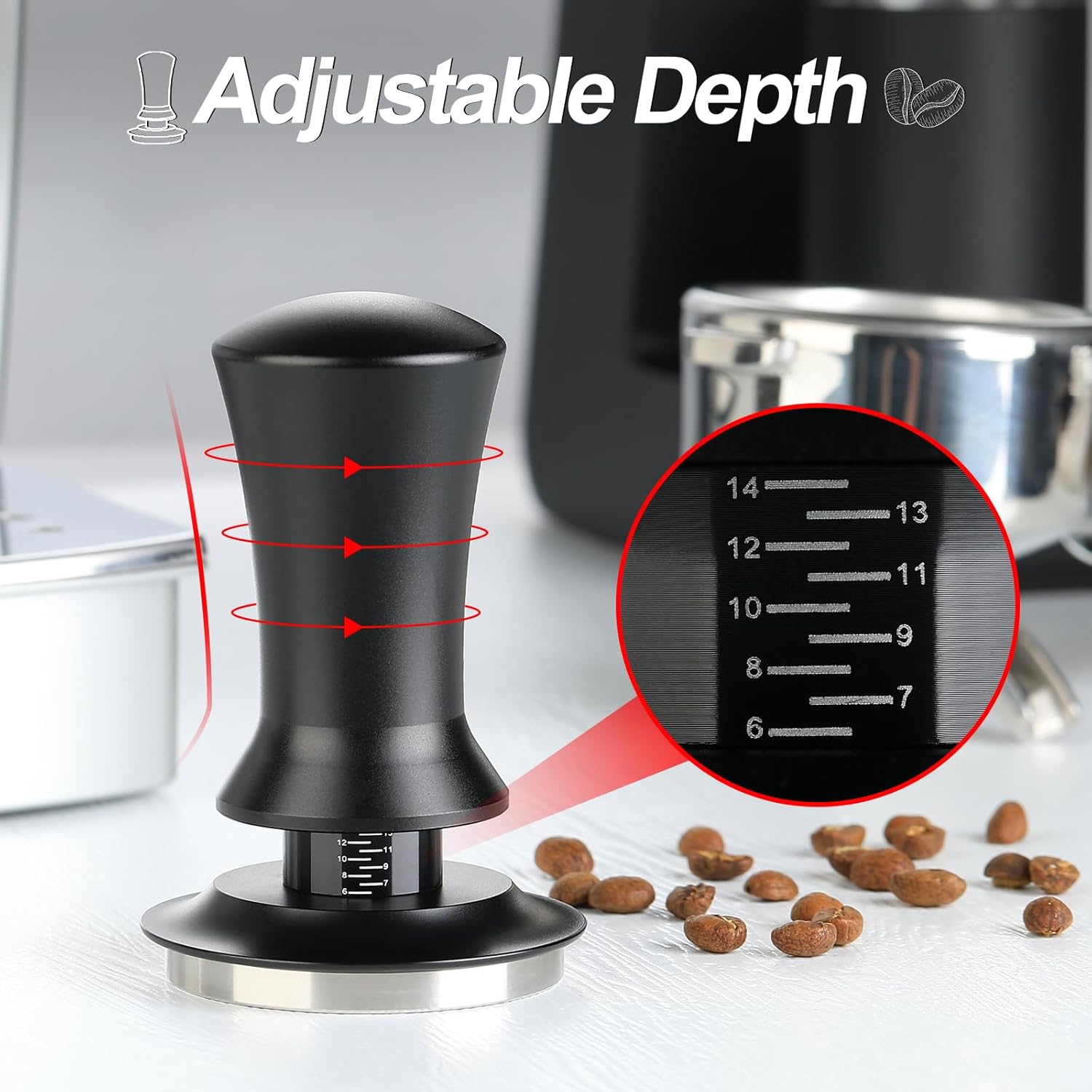 Espresso Tamper – Juego de manipulación de café de 2.283 in, incluye alfombrilla de amortiguación de café, 30 libras calibrada a presión,