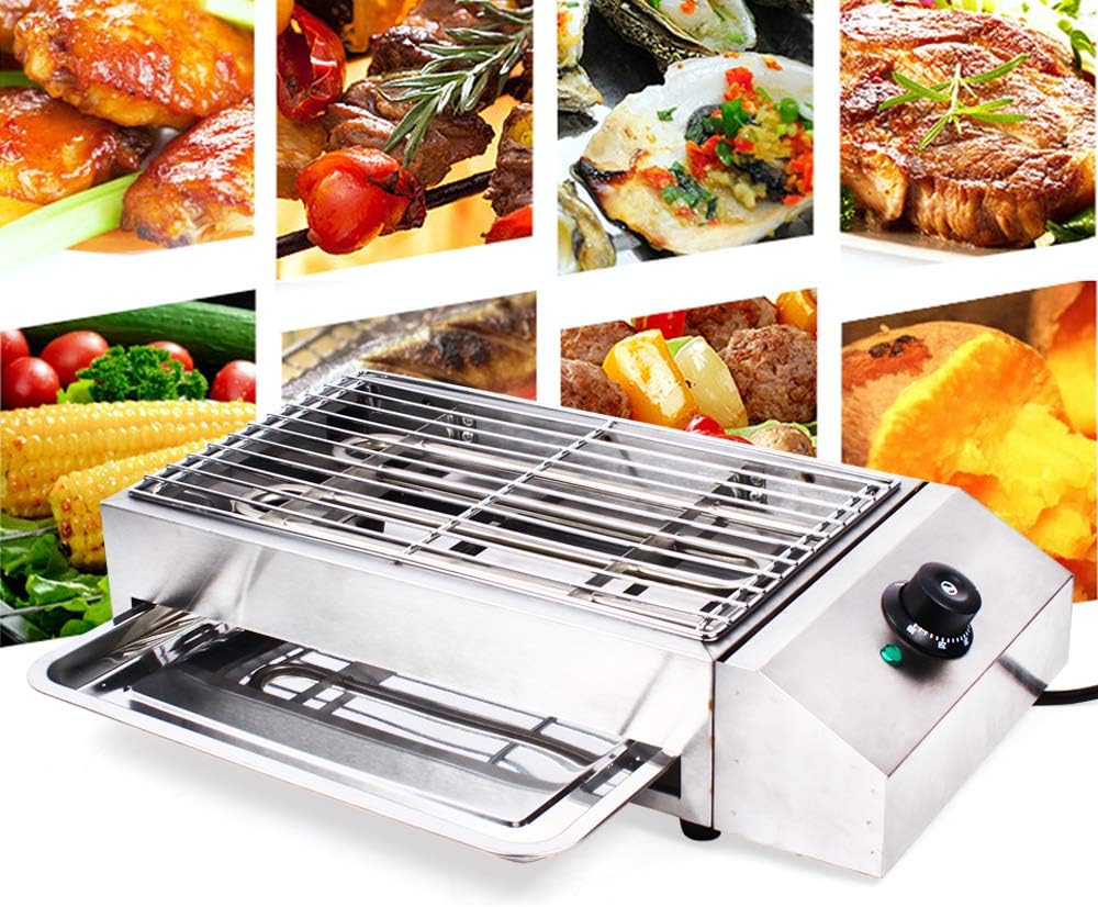 Parrilla eléctrica portátil sin humo, parrilla eléctrica para interiores, control de temperatura, plancha de alimentos de acero inoxidable para