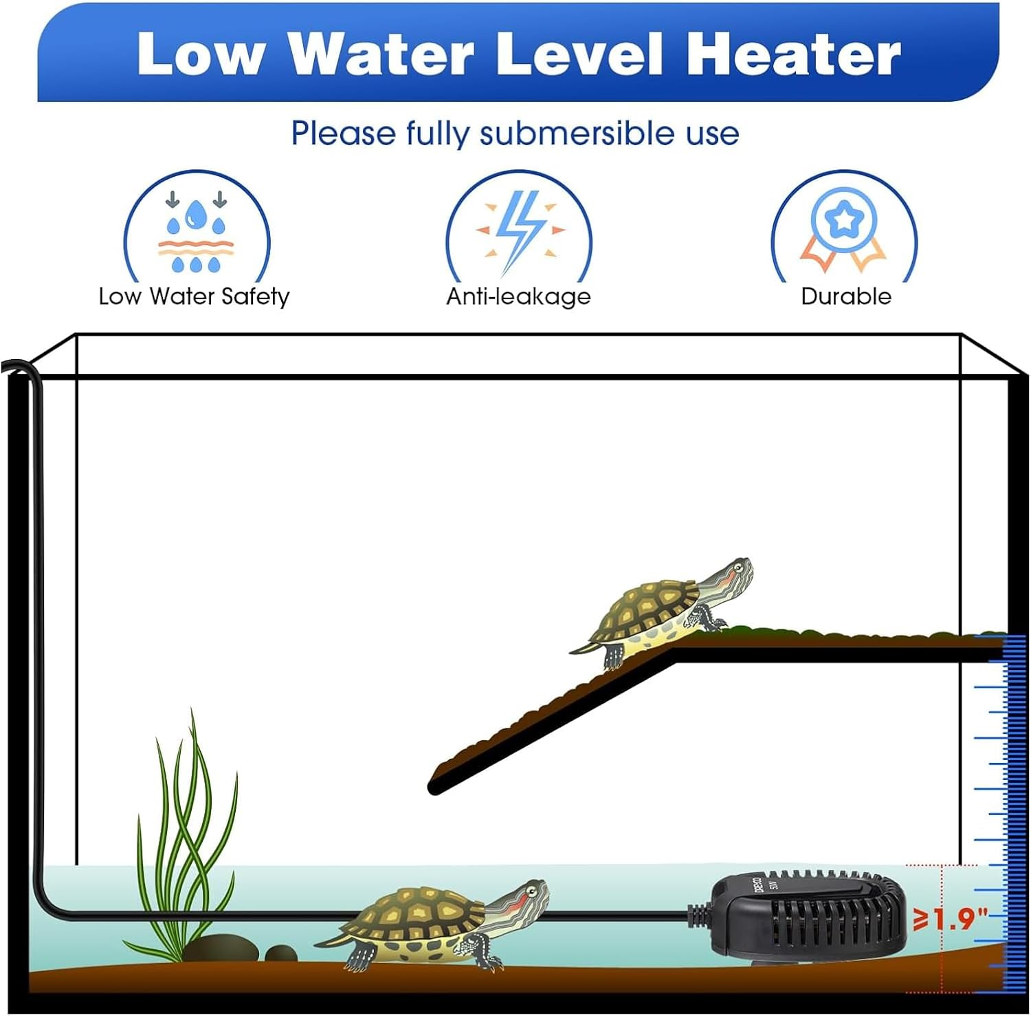 Paquete de 2 calentadores de acuario pequeños de 50 W, calentador sumergible para tanque de peces pequeños para calentador de tanque Betta Turtle de