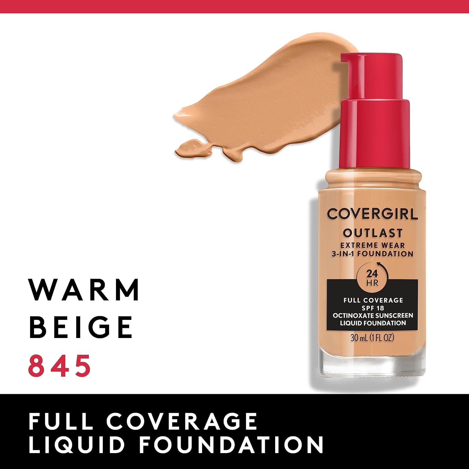 Covergirl Outlast Extreme Wear – Base líquida 3 en 1 de cobertura completa, SPF 18 protector solar 1 onza líquida –