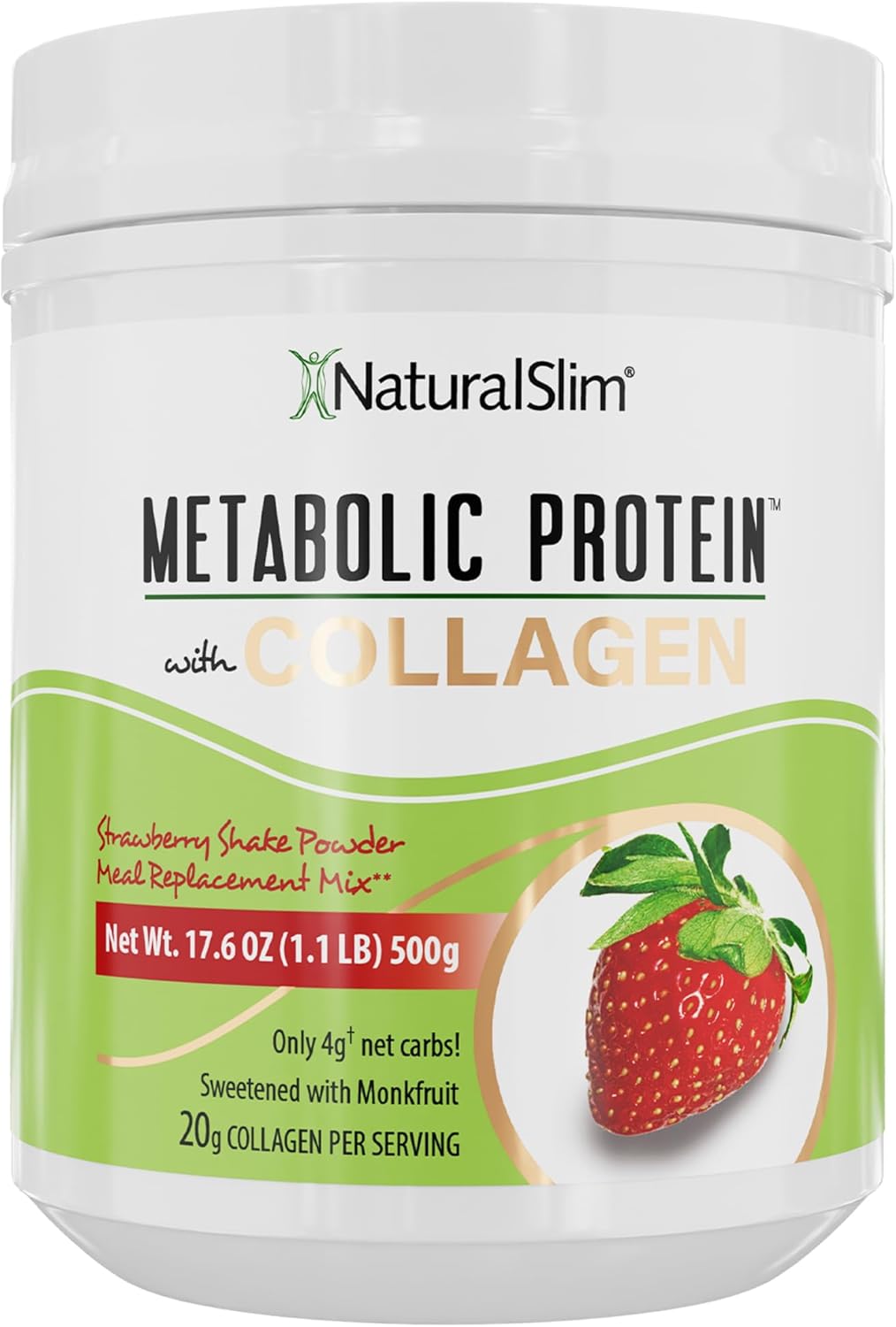 NaturalSlim Polvo de proteína metabólica con colágeno y fresa, polvo de proteína de colágeno hidrolizado para cabello, piel, hueso, articulaciones y