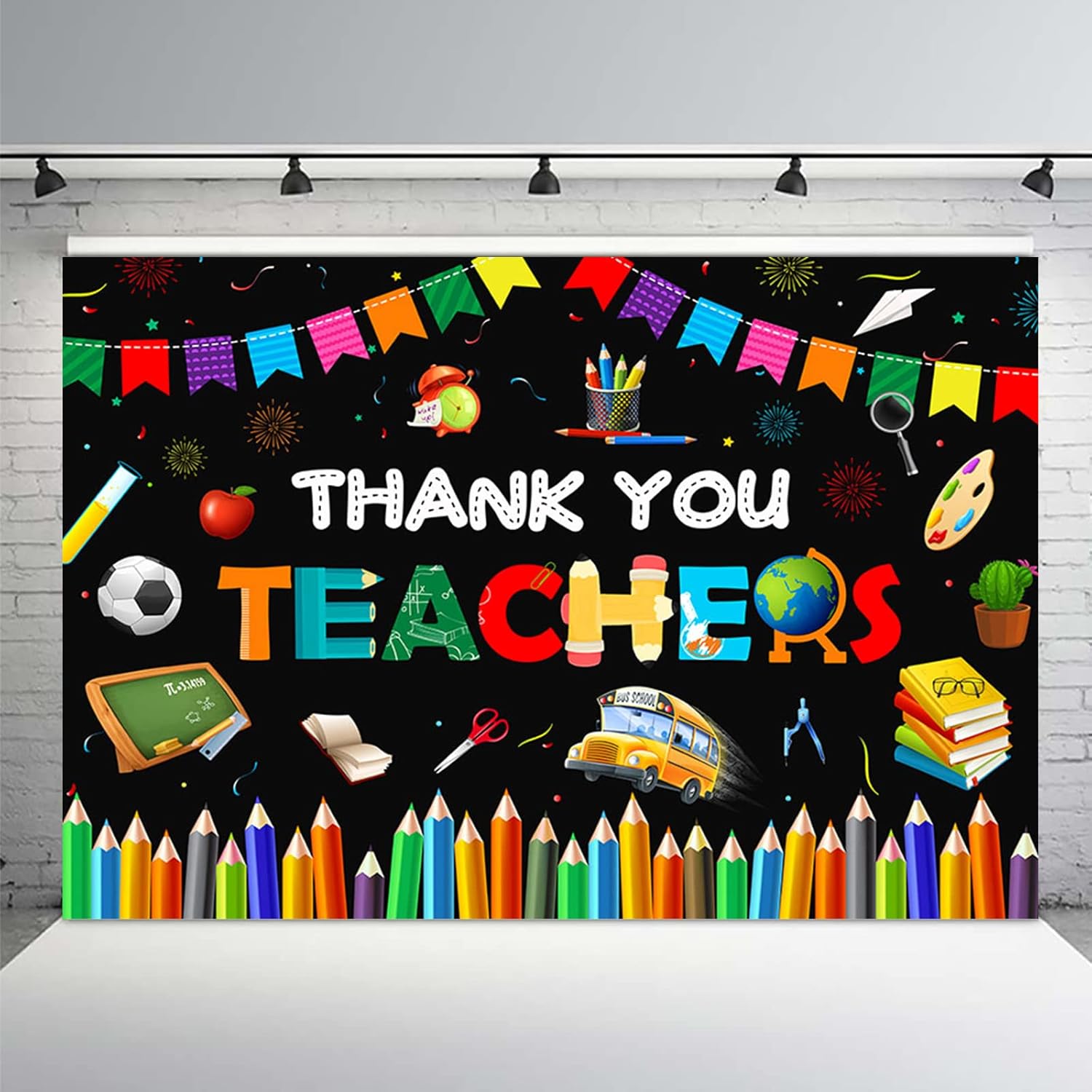 MEHOFOND Fondo de agradecimiento para maestros de 7 x 5 pies, pancarta de decoración de aula con texto en inglés “Thank You Teachers”, decoración