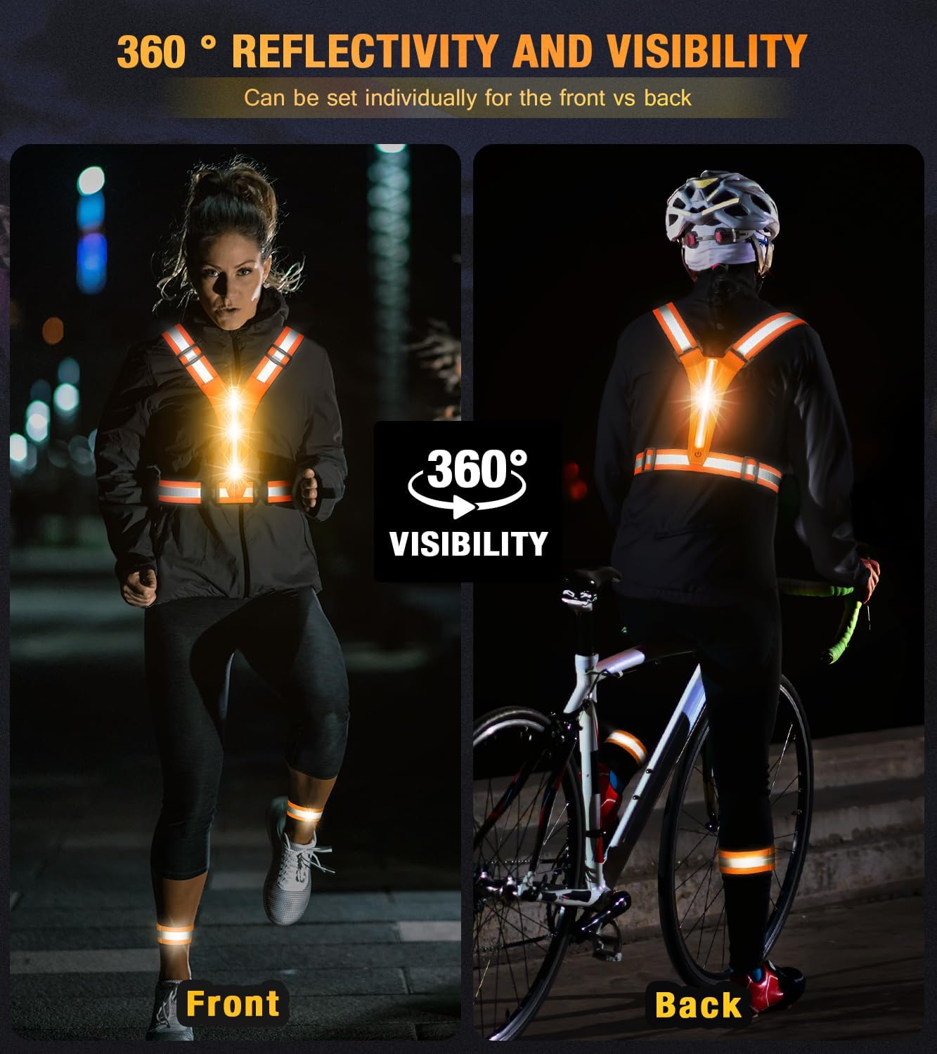 Ylzzrs Chaleco reflectante para correr con luz LED, chaleco reflectante para corredores de caminata nocturna, chaleco reflectante LED recargable de
