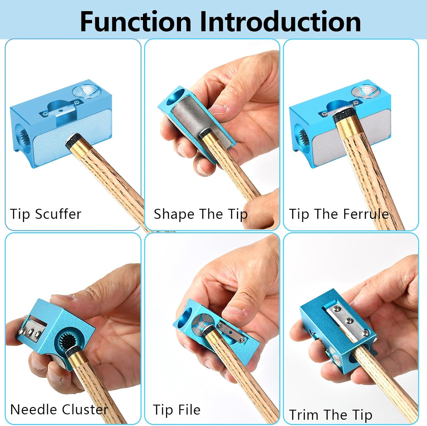 BestYiJo Moldeador de puntas de taco de piscina de aluminio 8 en 1, herramienta de reparación de puntas de palo de billar, kit de repuesto para