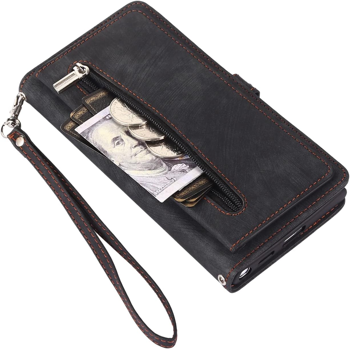 Asuwish Funda de teléfono para Samsung Galaxy S21 FE 5G Funda tipo cartera con protector de pantalla de vidrio templado y cremallera abatible,