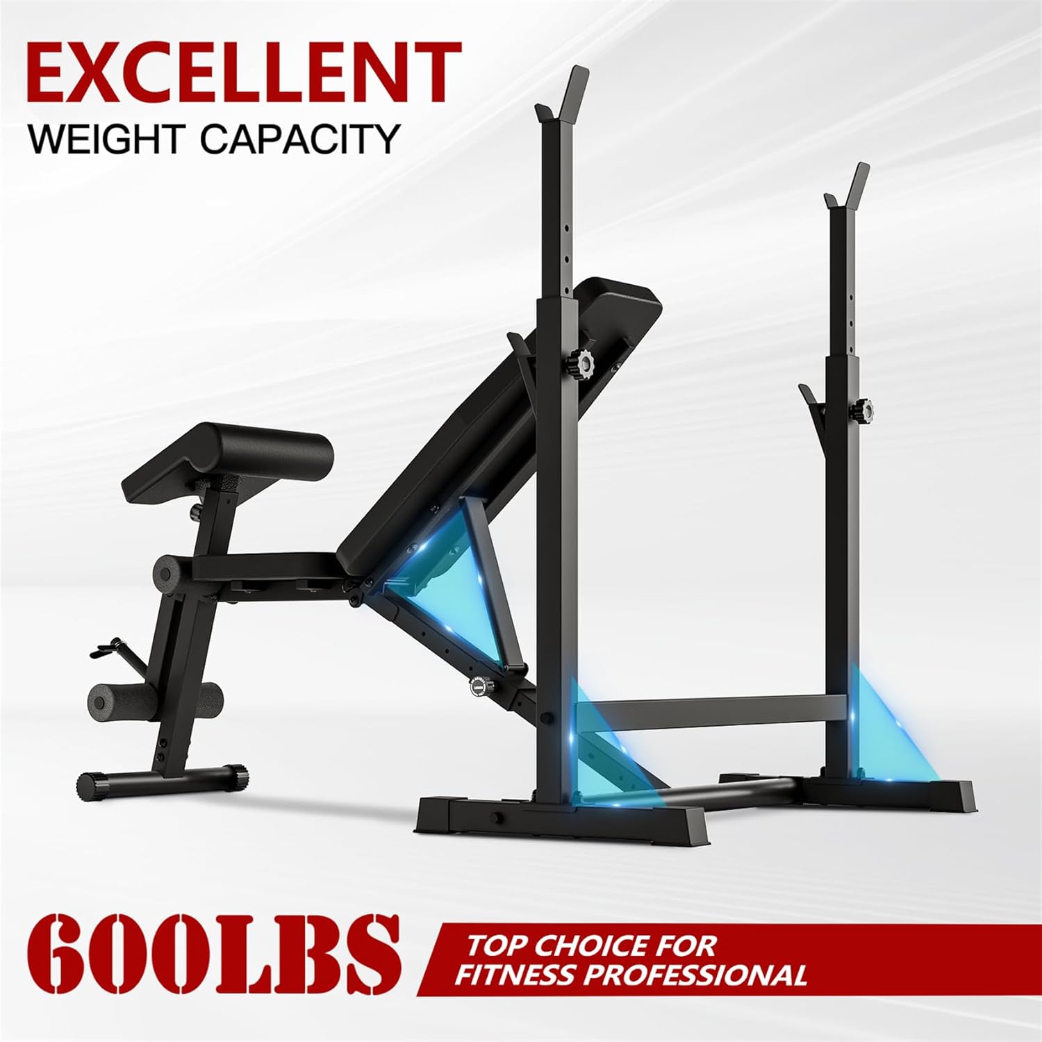 Adjustable Weight Bench, Bench Press Rack with Squat Rack, Leg Exercises Preacher Curl Rack for Home Gym Full Body Workout