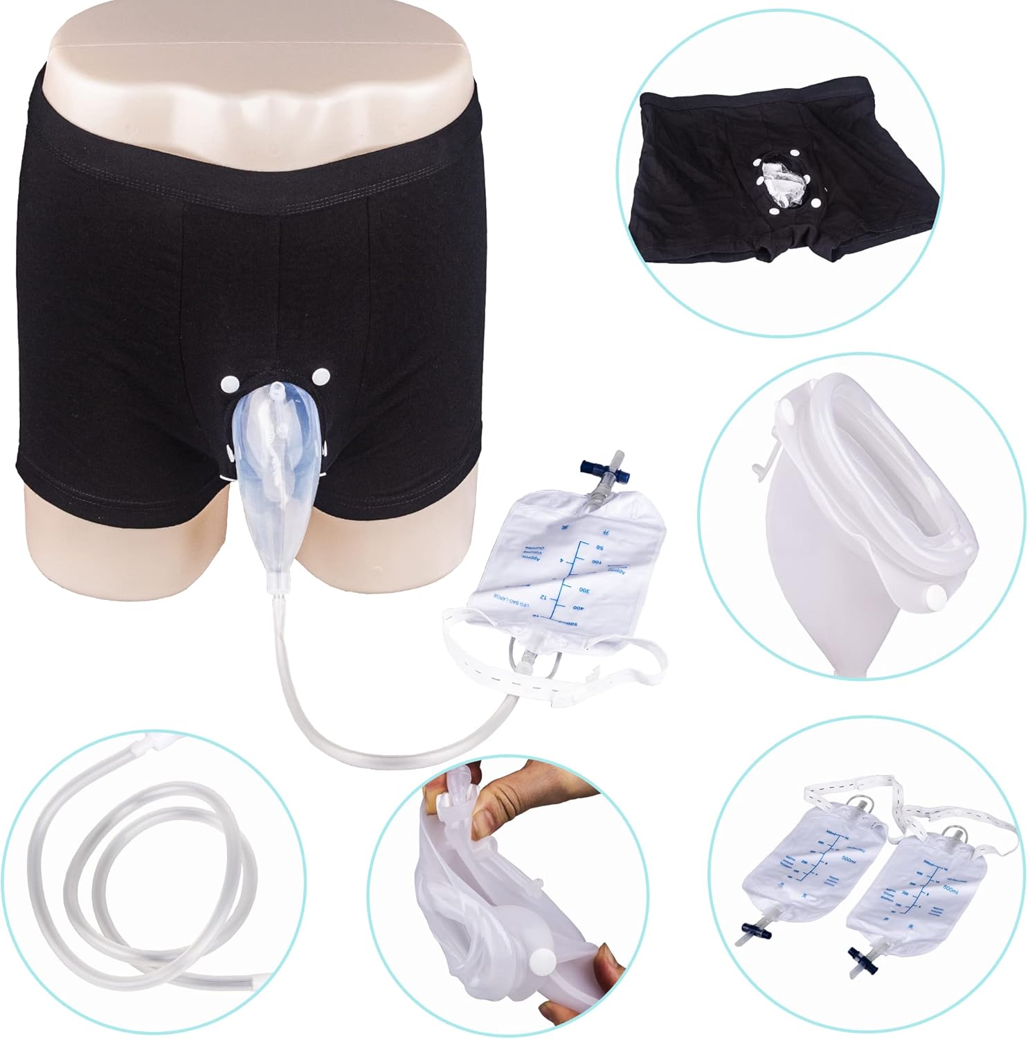 Urinario masculino  Urinario de hombre portátil para estar de pie y caminar, embudo colector de orina reutilizable con cintura elástica y 2 bolsas